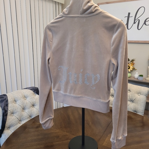 Juicy Couture Beige Velour Hoodie with Rhinestone Logo - Picture 3 of 6